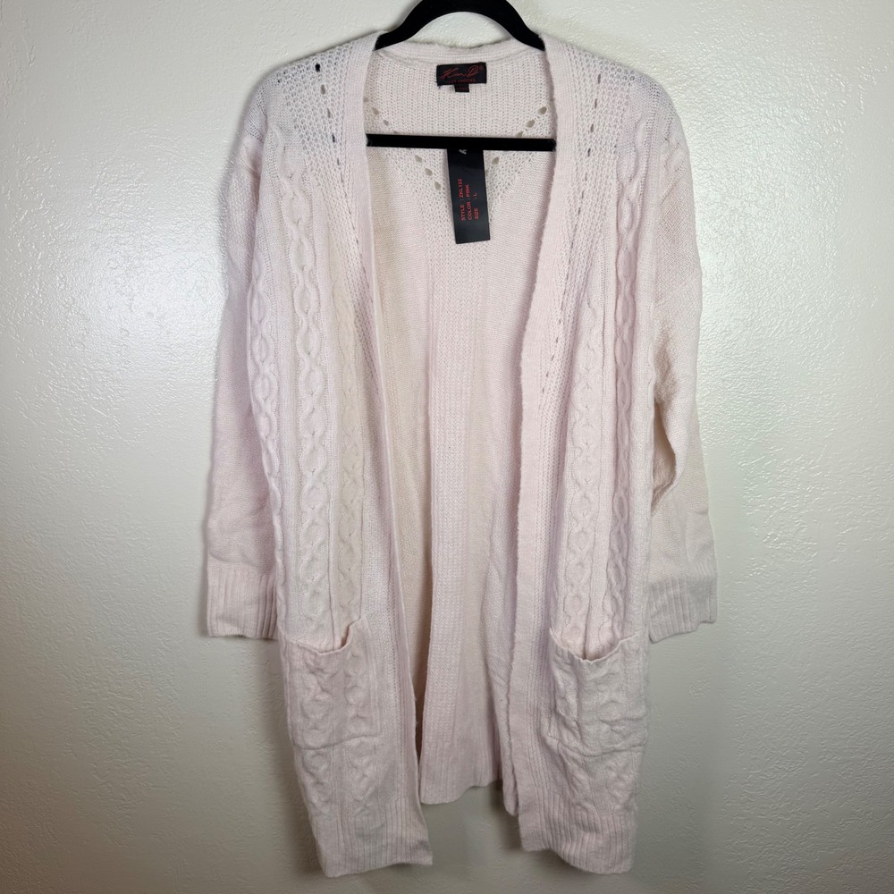 Kian D Los Angeles Womens L Pink Cable Knit Open Front Duster Cardigan Soft 90s